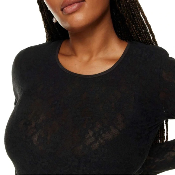 Aritzia Wilfred Black Lace Trouble Bodycon Mini Dress Sheer Long Sleeves Small - Picture 5 of 11